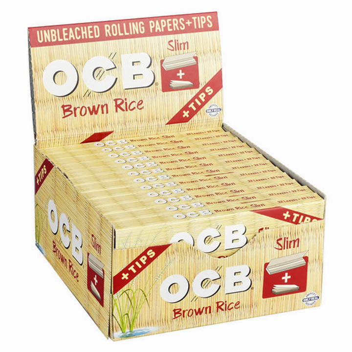 OCB Brown Rice Slim w/tips Rolling Papers